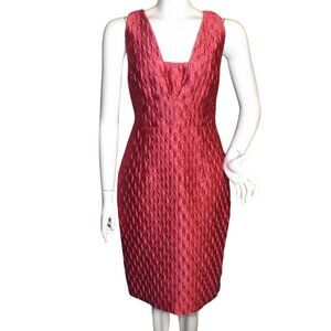 MILLY Dress, 10, Red, Jacquard Texture, Sleeveless, Knee length, modest V-neck